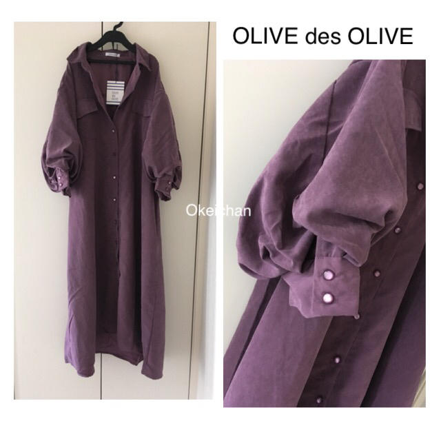 OLIVEdesOLIVE(オリーブデオリーブ)の今季19秋冬新作☆胸ポケット付き袖ボリュームワンピース パープル レディースのワンピース(ロングワンピース/マキシワンピース)の商品写真