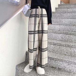 ザラ(ZARA)のimport❁︎こなれ感 タータンチェック ニット ワイドパンツ(カジュアルパンツ)