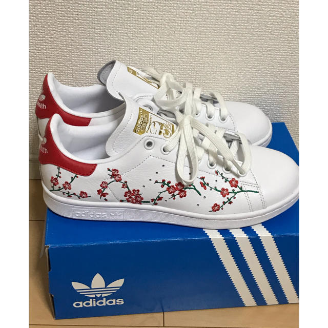 adidas  STAN SMITH W  花柄  刺繍   赤  24.0㎝