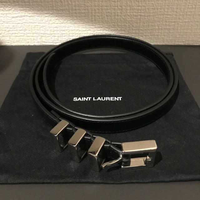 SAINT LAURENT PARIS 3連バックルナローレザーベルト 85 2022公式店舗