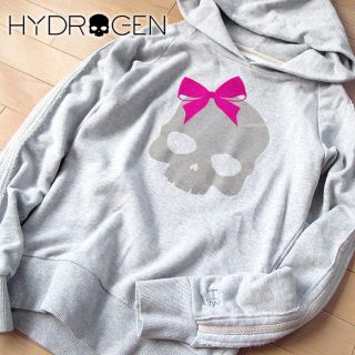 ハイドロゲン(HYDROGEN)の美品 XS ハイドロゲン レディース スカルパーカー グレー(パーカー)