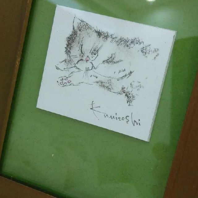 請関くにとし作品【猫】　絵画　パステル画　原画　※フレーム含む エンタメ/ホビーの美術品/アンティーク(絵画/タペストリー)の商品写真