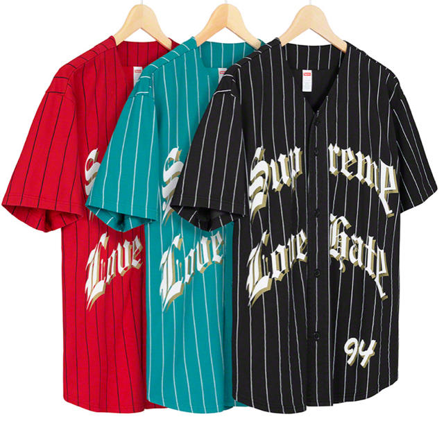 supreme baseball shirt love hate black L 2