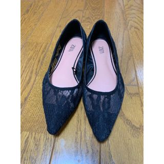 ザラ(ZARA)の【1回のみ着用】ZARA  レースフラットパンプス　36(バレエシューズ)