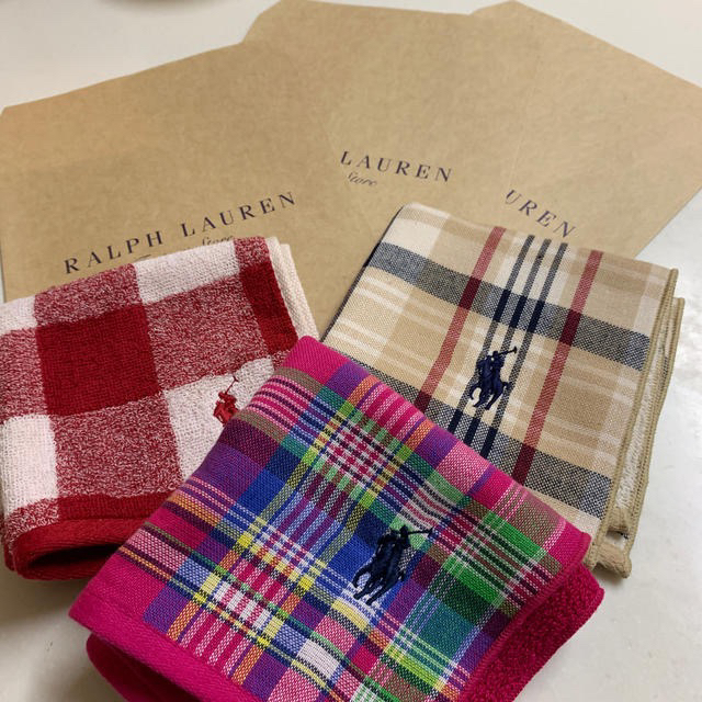 Ralph Lauren(ラルフローレン)のRalph Lauren  タオルハンカチ 3枚 +包装用袋 レディースのファッション小物(ハンカチ)の商品写真