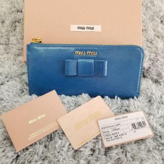 ミュウミュウ(miumiu)のmiumiu ヴィンテージ風レザー リボン L字 ファスナー 長財布(財布)