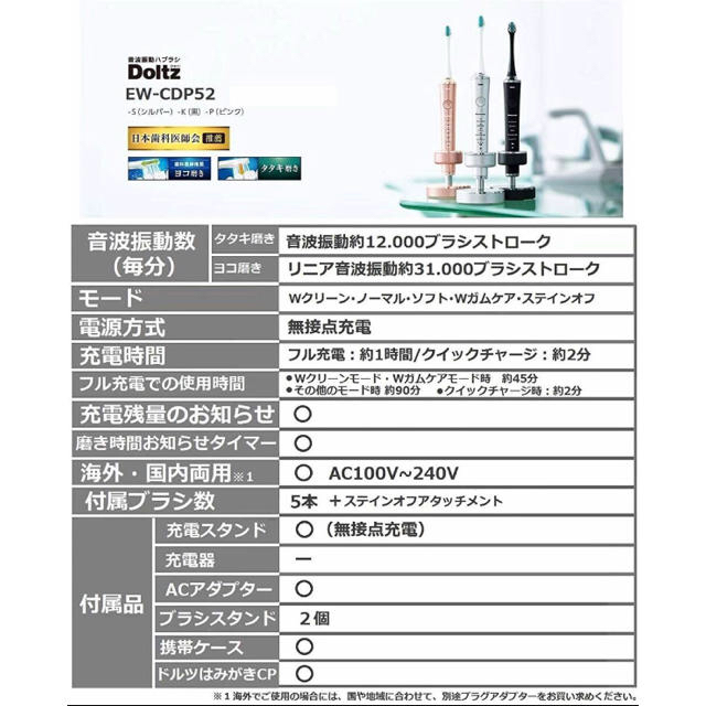 Panasonic(パナソニック)のパナソニック EW-CDP52-S Doltz 電動ハブラシ（EW-DP52） スマホ/家電/カメラの美容/健康(電動歯ブラシ)の商品写真