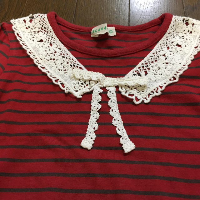 3can4on(サンカンシオン)の赤ボーダーワンピース120 キッズ/ベビー/マタニティのキッズ服女の子用(90cm~)(ワンピース)の商品写真