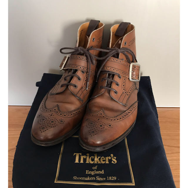 ブーツトリッカーズ M7385 ブローグストラップブーツ 茶 Tricker's