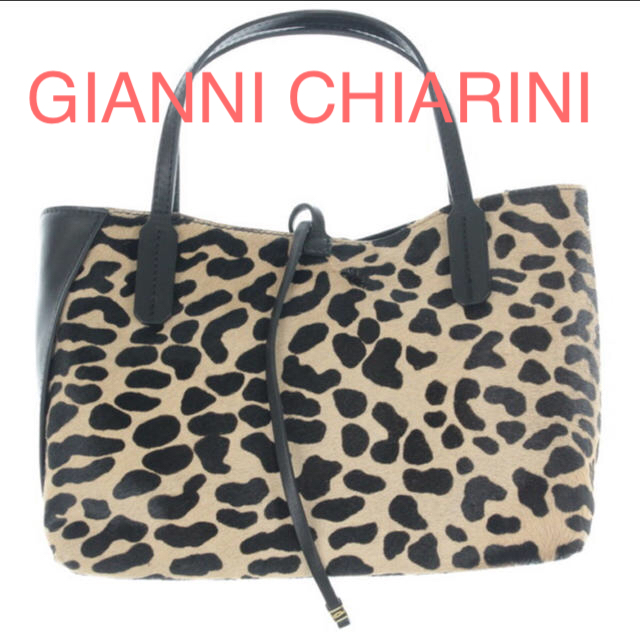 ジャンニキャリーニ  GIANNI CHIARINI  ハラコ豹柄アニマルbagベージュｘ黒   裏面