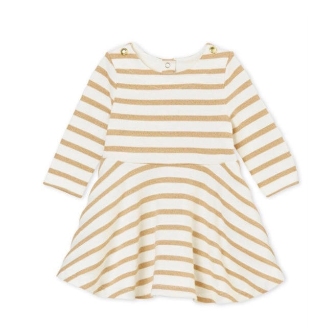 PETIT BATEAU(プチバトー)のりーチャン様専用　新品未使用 プチバトー 36m ゴールドマリニエールワンピース キッズ/ベビー/マタニティのキッズ服女の子用(90cm~)(ワンピース)の商品写真