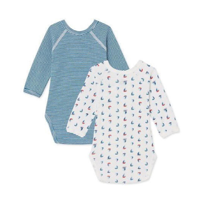 PETIT BATEAU(プチバトー)の新品未使用 プチバトー 新生児 46cm 長袖前合わせボディ肌着 ブルー 青 キッズ/ベビー/マタニティのベビー服(~85cm)(肌着/下着)の商品写真