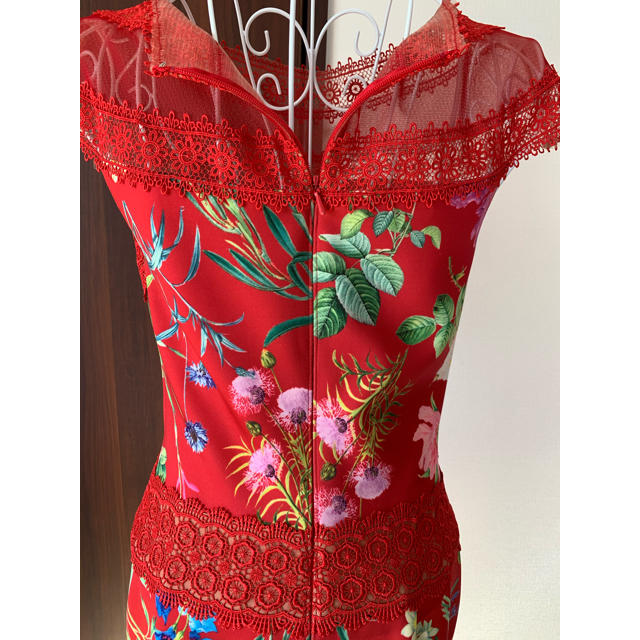 TADASHI SHOJI(タダシショウジ)のタダシショージ❤️秋ドレス【超美品】RED 花柄 レディースのフォーマル/ドレス(ミディアムドレス)の商品写真