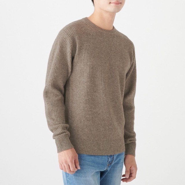 MUJI (無印良品)(ムジルシリョウヒン)のヤク入りウールワッフル編みセーター　紳士Ｍ・ダークモカブラウン

 メンズのトップス(ニット/セーター)の商品写真