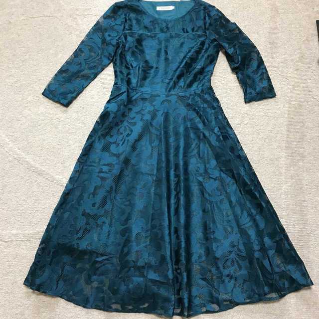 ZARA(ザラ)のレース　ミモレ ロング ワンピース パーティー ドレス　M　ブルー　青　グリーン レディースのフォーマル/ドレス(ミディアムドレス)の商品写真
