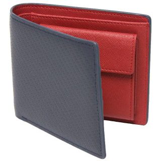 財布 メンズ 二つ折り財布 カーボンレザー ネイビー×レッド(折り財布)