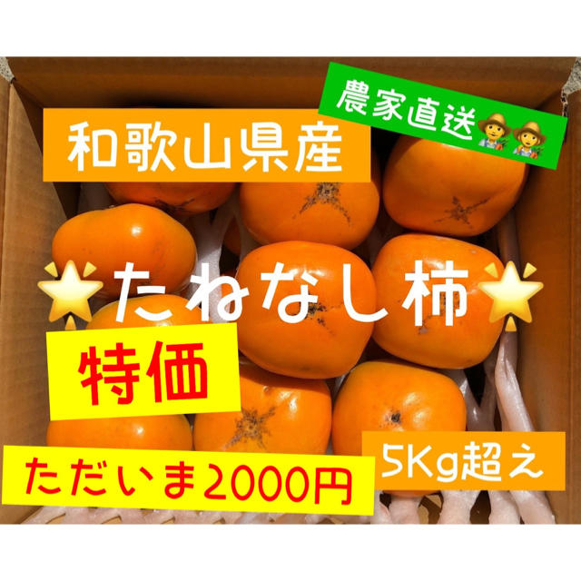 ⭐️たねなし柿⭐️ 和歌山県産 5kg＋増量1kg‼️最短発送18日以降‼️ 食品/飲料/酒の食品(フルーツ)の商品写真