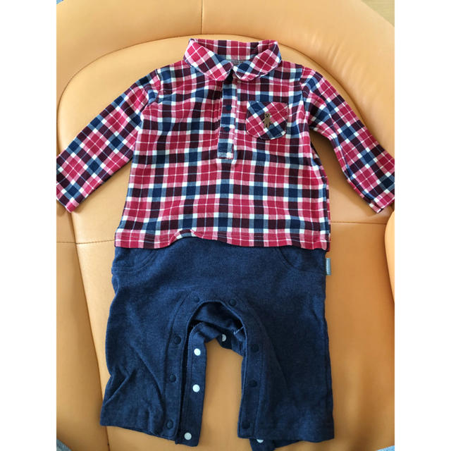 ベルメゾン(ベルメゾン)の赤チェックのロンパース キッズ/ベビー/マタニティのベビー服(~85cm)(ロンパース)の商品写真