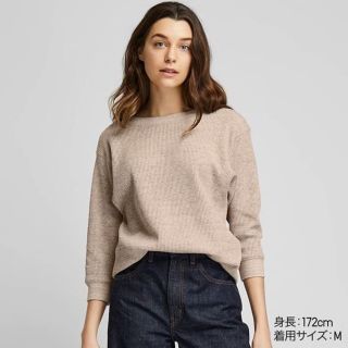 ユニクロ(UNIQLO)のUNIQLO　ワッフルクルーネックT(７分袖)Mサイズ(カットソー(長袖/七分))