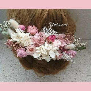 フェミニンなドライフラワー ヘッドドレス 髪飾り❁¨̮pink White(ヘッドドレス/ドレス)