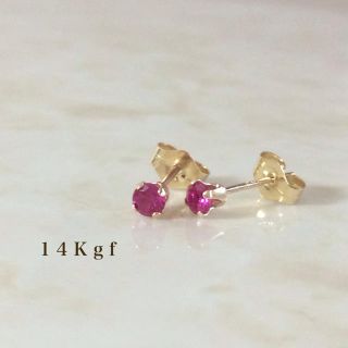 アガット(agete)の14Kgf／K14gf 一粒ルビーピアス／一粒ピアス 3ミリ(ピアス)