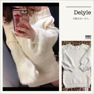 デイライルノアール(Delyle NOIR)のDelyle♡袖ファーニットワンピ♡ホワイト(ミニワンピース)