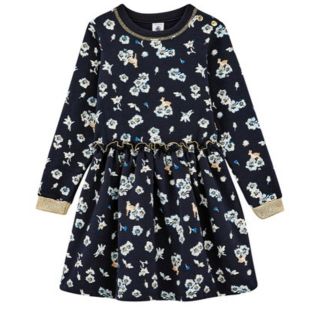 プチバトー(PETIT BATEAU)の大人気！プチバトー 19AWプリントブルースウェットワンピース 4a(ワンピース)