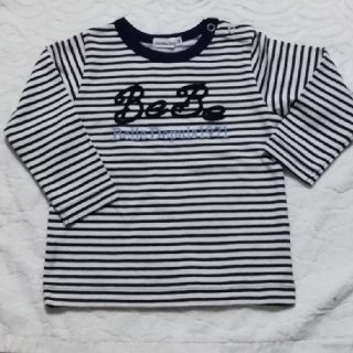 ベベ(BeBe)の新品　BeBe ロゴ長袖Tシャツネイビーボーダー90cm(Tシャツ/カットソー)