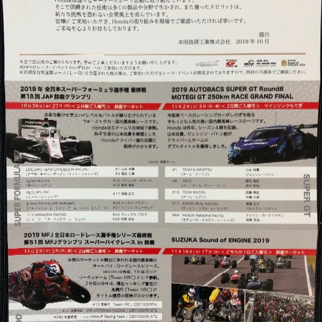 ホンダ　レースイベント　招待券 チケットのスポーツ(モータースポーツ)の商品写真