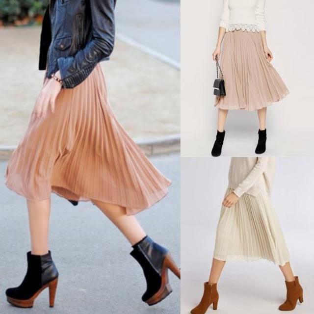 韓国ファッション シフォン ハイウエスト プリーツスカート レディースのスカート(ロングスカート)の商品写真
