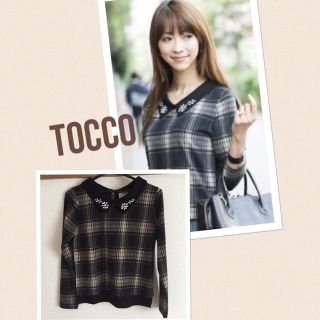 トッコ(tocco)のtocco ビジュー チェックニットソー(カットソー(長袖/七分))