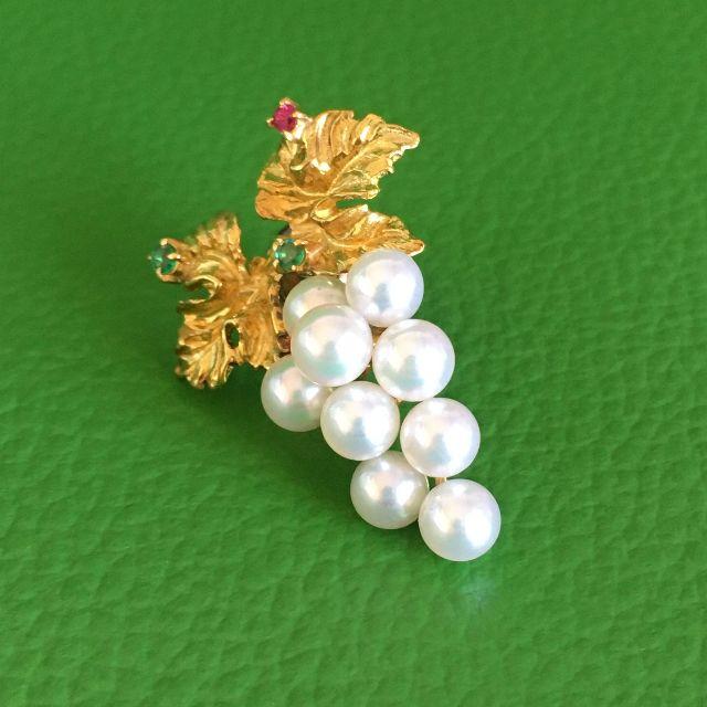K18YG (真珠)パール5.2mm エメラルド ルビー タイピン ブローチ K18YG (真珠)パール5.2mm エメラルド ルビー タイピン ブローチ
