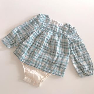 ベビーギャップ(babyGAP)のGAP ギャップ　ベビー ☆ 新品　チェック　ロンパース　ワンピース  長袖(ロンパース)