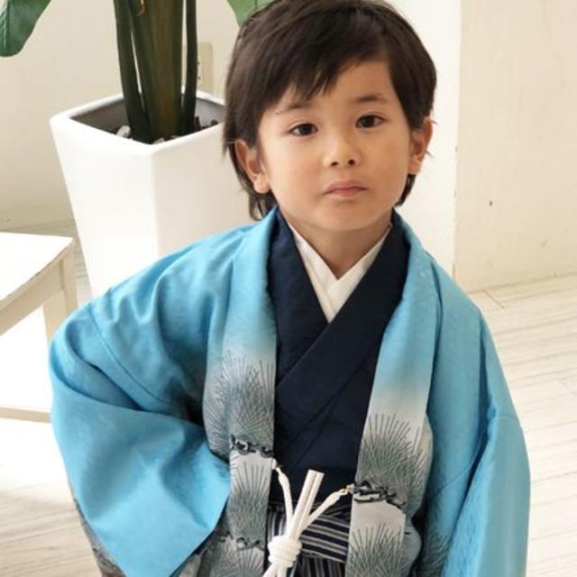 七五三　男の子　5歳　羽織袴フルセット　水色　馬に武将宝尽くし　8RA2