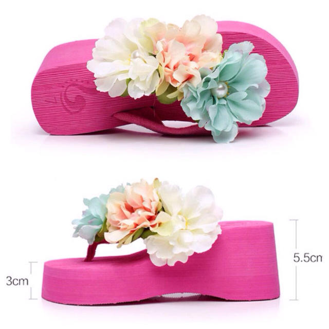 新品☆厚底お花ビーチサンダル ピンク レディースの靴/シューズ(サンダル)の商品写真