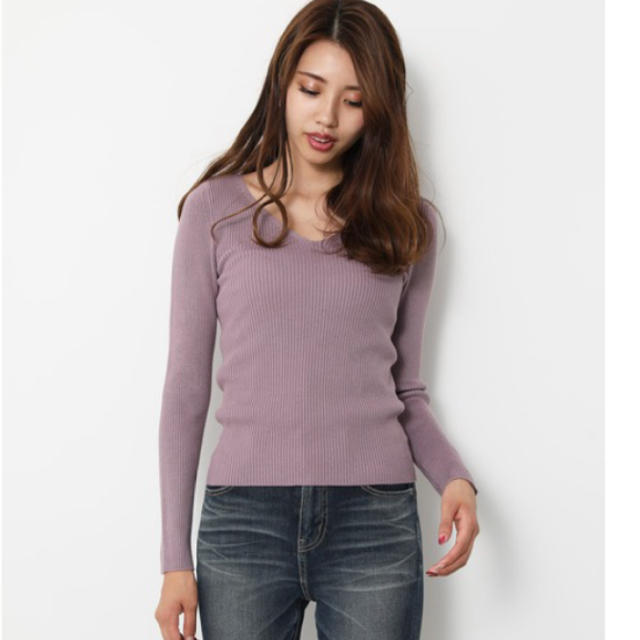 rienda(リエンダ)のrienda♡Washable VN RIB Knit TOP レディースのトップス(ニット/セーター)の商品写真