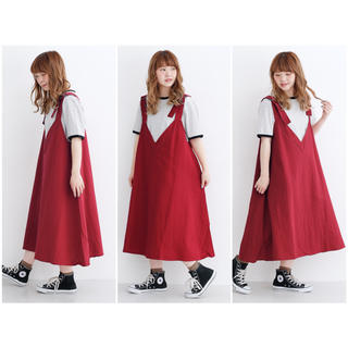 メルロー(merlot)の☆彡 merlot 新品タグ付 カットワーク刺繍ジャンパースカート レッド ☆彡(ロングスカート)
