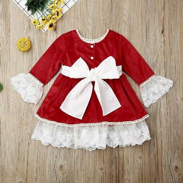 【早割】クリスマス ワンピース ドレス赤90 キッズ/ベビー/マタニティのキッズ服女の子用(90cm~)(ワンピース)の商品写真