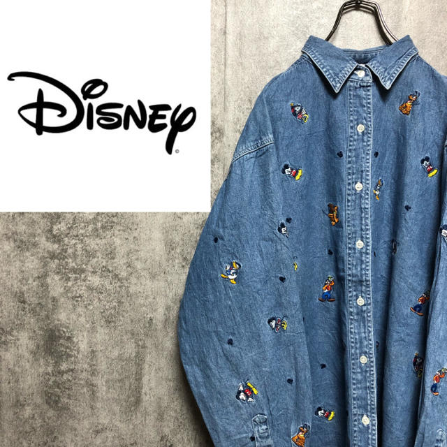 ディズニー Disney デニムシャツ 刺繍 デカ刺繍 ミッキー