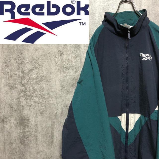 Reebok リーボック 刺繍ロゴ ベクター ナイロンジャケット グリーン M