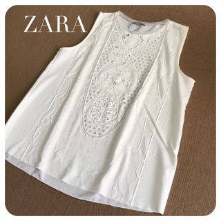 ザラ(ZARA)のZARA ザラ エスニック シースルー タンクトップ M 新品(タンクトップ)