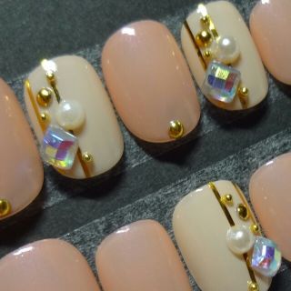 ヌードベージュ×ラインジュエリーネイル(つけ爪/ネイルチップ)
