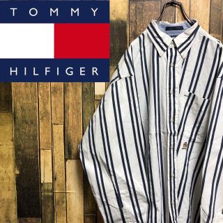 トミーヒルフィガー(TOMMY HILFIGER)の【激レア】トミーヒルフィガー☆オールド刺繍ロゴ入りビッグストライプシャツ 90s(シャツ)