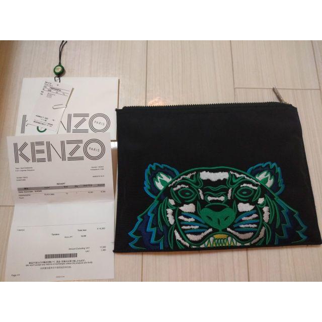 KENZO クラッチバッグ Black canvas tiger pouch - セカンドバッグ