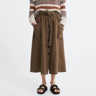 ザラ(ZARA)の新品 ZARA リネンスカート Lサイズ(ひざ丈スカート)