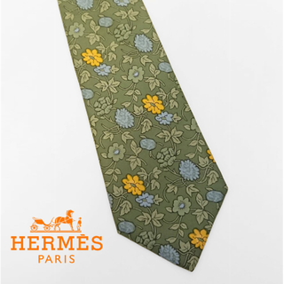 エルメス(Hermes)のHERMES エルメス ネクタイ 花柄 ボタニカル グリーン系(ネクタイ)