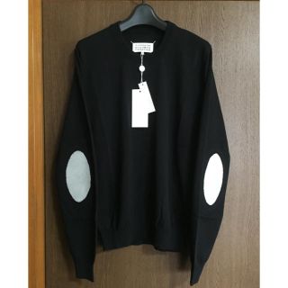 マルタンマルジェラ(Maison Martin Margiela)の黒S新品 マルジェラ エルボーパッチ クルーネック ニット コットン(ニット/セーター)