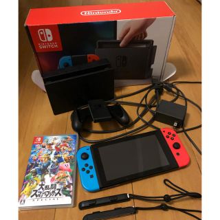 ニンテンドースイッチ(Nintendo Switch)の★美品★任天堂 Switch スマブラ セット ネオンブルーレッド 保証なし(家庭用ゲーム機本体)