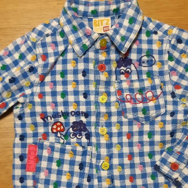 Bit'z(ビッツ)のビッツ　長袖シャツ　ドット&チェック　100cm キッズ/ベビー/マタニティのキッズ服男の子用(90cm~)(Tシャツ/カットソー)の商品写真