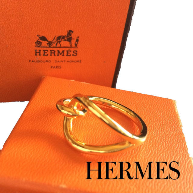 HERMES エルメス スカーフリング 本物 ヴィンテージ ゴールド アクセ ...